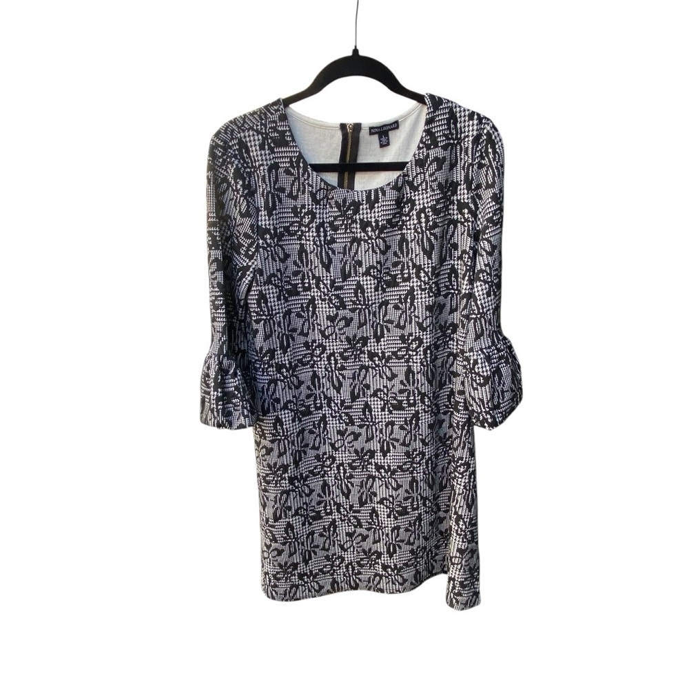 Nina Leopard Black and White Floral Bell Sleeve Mini Dress I Size: L